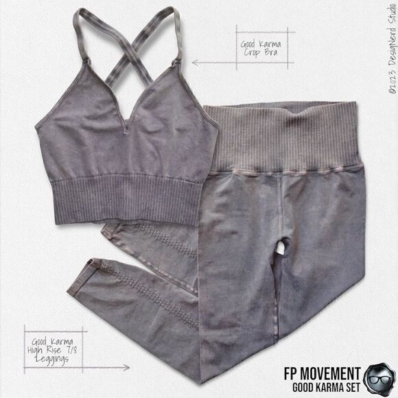 Free People Other - FP MOVEMENT GOOD KARMA SET: CROP TANK BRA + HIGH RISE LEGGINGS IN GREY PURPLE